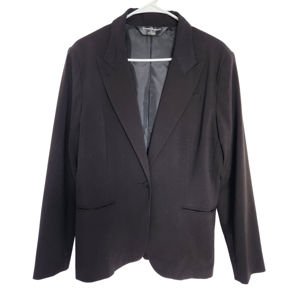 Norma Kamali Blazer Black Long‎ Sleeve Single Button Women's Size 16 Career Chic
